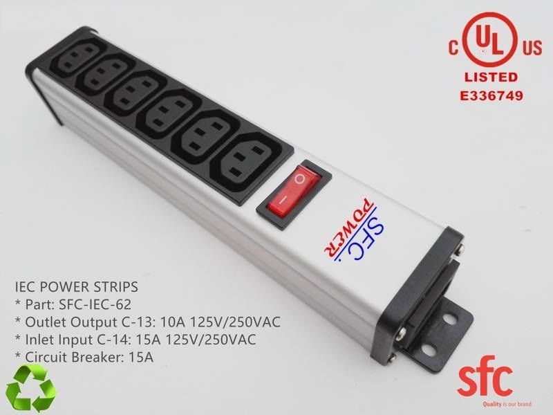 Aşırı Yük Koruması IEC Onaylı 6 Çıkış Düz Fiş Güç Şeridi Metal PDU