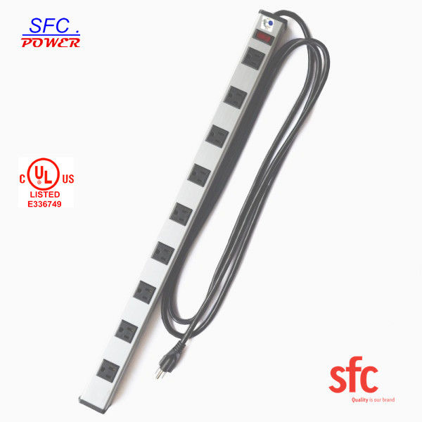 Uzun Uzatma Kablosu ile Topraklı 9 Outlet Metal Düşük Profil Fiş Güç Şeridi
